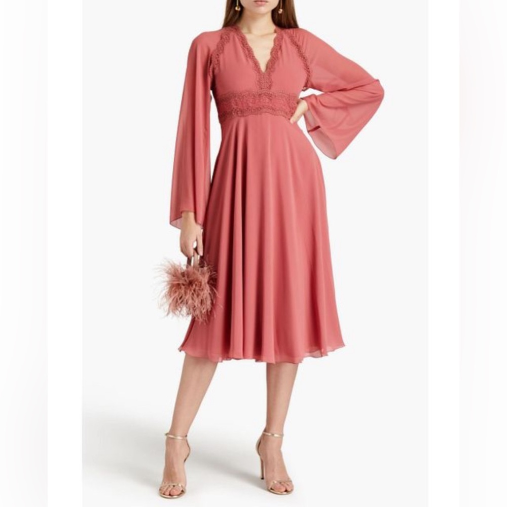 Giamba Red Lace-trimmed Crepe De Chine Midi Dress size 42